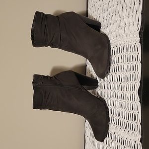 Green suede heeled booties